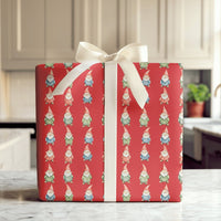 Watercolor Scandinavian Gift Wrap Roll, Red Christmas Gnome Wrapping Paper, Whimsical Holiday Present Paper, Nordic Winter Gift Wrapping