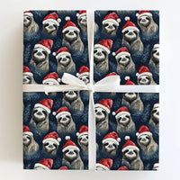 Santa Hat Animal Holiday Gift Wrap, Christmas Sloth Wrapping Paper, Whimsical Navy Winter Wrapping Paper, Festive Present Wrapping Paper