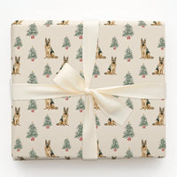 Festive Dog Holiday Gift Wrap, German Shepherd Christmas Wrapping Paper, Christmas Tree Puppy Wrapping Paper, Pet Lover Gift Wrap Roll