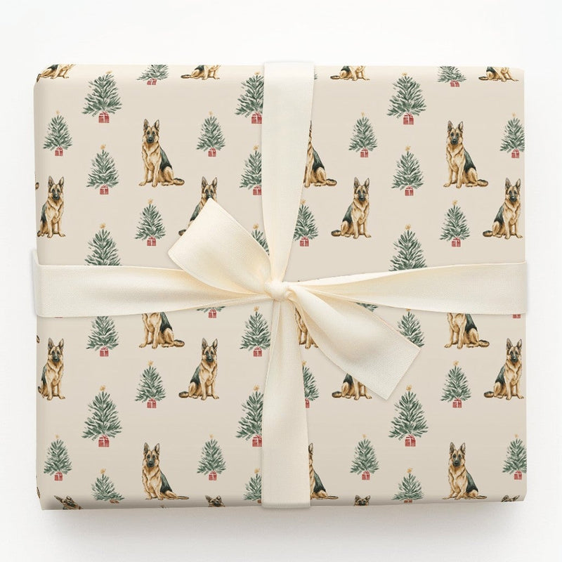 Festive Dog Holiday Gift Wrap, German Shepherd Christmas Wrapping Paper, Christmas Tree Puppy Wrapping Paper, Pet Lover Gift Wrap Roll