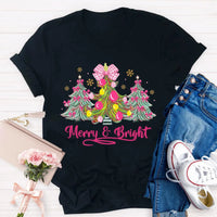 Merry and Bright Holiday Graphic Tee, Bow Christmas Tree Teacher Shirt, Adorable Teacher Christmas T-Shirt, Winter School Holiday Present
