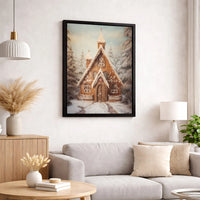 Snowy Gingerbread Winter Print, Gingerbread House Church Wall Art, Gingerbread Landscape Poster, Christmas Digital Download, Holiday Decor