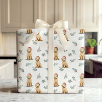 Adorable Dog Santa Gift Wrap, Goldendoodle Christmas Wrapping Paper, Goldendoodle Puppy Wrapping Paper