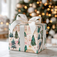 Watercolor Winter Forest Gift Wrap, Taj Mahal Christmas Wrapping Paper, Snowy India Landmark Wrapping Paper, Unique Holiday Gift Wrap