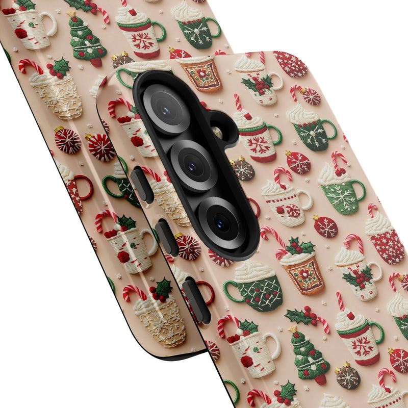 Samsung Galaxy Hot Chocolate Candy Cane Cover, Christmas Cocoa Phone Case, Comfy Winter Holiday Tough Phone Case, Xmas Present for Her