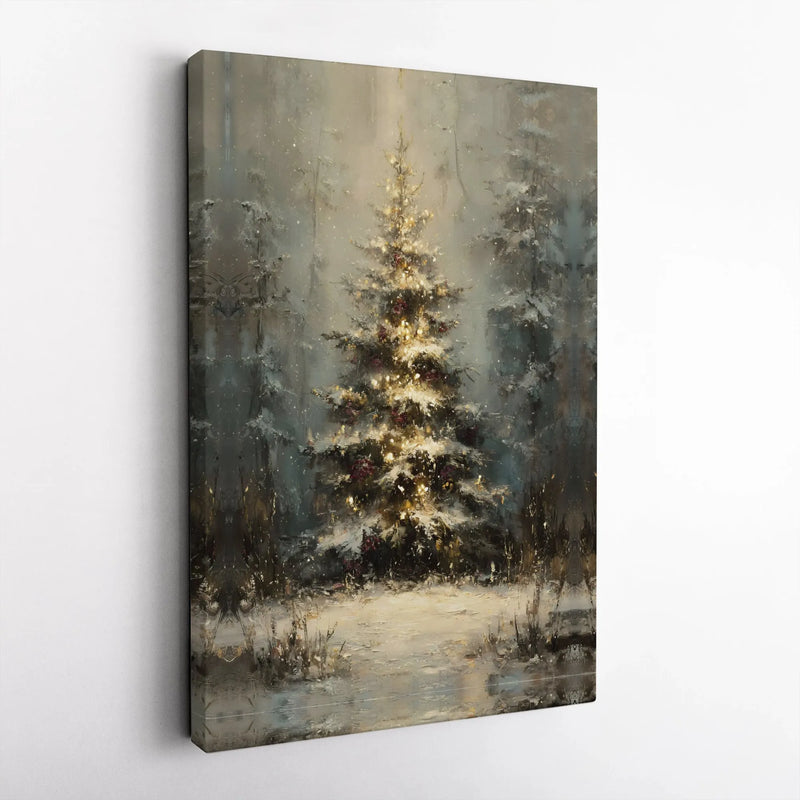 Winter Forest Canvas Print, Glowing Christmas Tree Canvas Wall Art, Impressionist Christmas Canvas Decor, Holiday Wall Art, Xmas Home Present