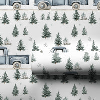 Rustic Winter Forest Gift Wrap, Vintage Blue Truck Christmas Wrapping Paper, Pine Tree Holiday Wrapping Paper, Country Christmas Gift Wrap
