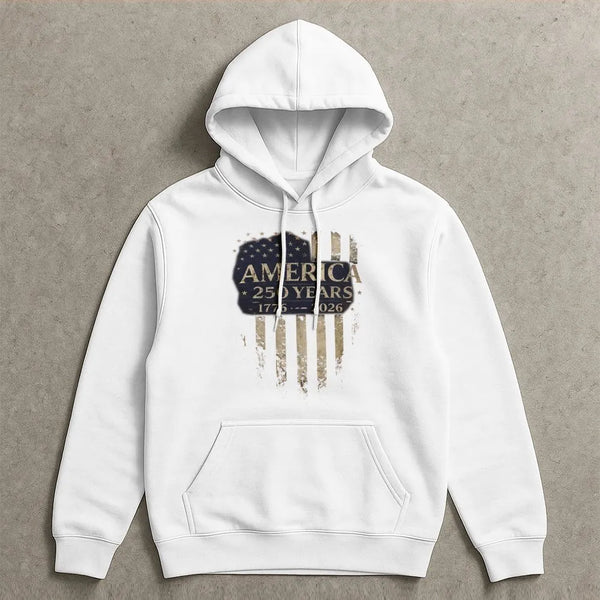 America 250 Years Hoodie | 1776-2026 Vintage Flag Design | Soft Cotton-Poly Blend | Patriotic Gift for History Lovers