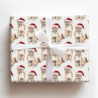 Santa Hat Mountain Lion Gift Wrap, Cougar Christmas Wrapping Paper, Holiday Wildlife Present Paper, Winter Big Cat Christmas Gift Wrap Roll
