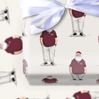 Casual Maroon Polo Santa Gift Wrap, Jolly Santa Claus Wrapping Paper, Modern Christmas Wrapping Paper, Humorous Holiday Gift Wrapping Paper