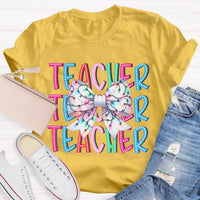 Festive Holiday Coquette Bow Shirt, Christmas Teacher Bow T-Shirt, Adorable Christmas Teacher Graphic Tee, Merry Xmas Educator Top