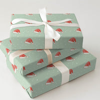 Sage Green Snow Gift Wrap, Santa Hat Christmas Wrapping Paper, Adorable Holiday Present Paper, Winter Santa Wrapping Paper, Xmas Gift Wrap Roll
