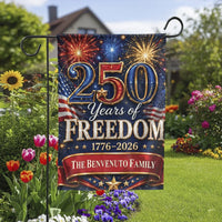 250 Years of Freedom Garden Flag | USA 250th Anniversary 1776-2026 Fireworks Design | Premium Double-Sided Weather-Resistant Polyester | Patriotic Gift for American History Lovers