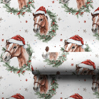 Rustic Equestrian Holiday Gift Wrap, Watercolor Horse Christmas Wrapping Paper, Country Farmhouse Gift Wrapping Paper, Xmas Roll Gift Wrap