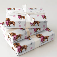 Pink Scarf Dog Holiday Gift Wrap, Dachshund Christmas Wrapping Paper, Watercolor Wiener Dog Wrapping Paper, Winter Pet Gift Wrap Roll