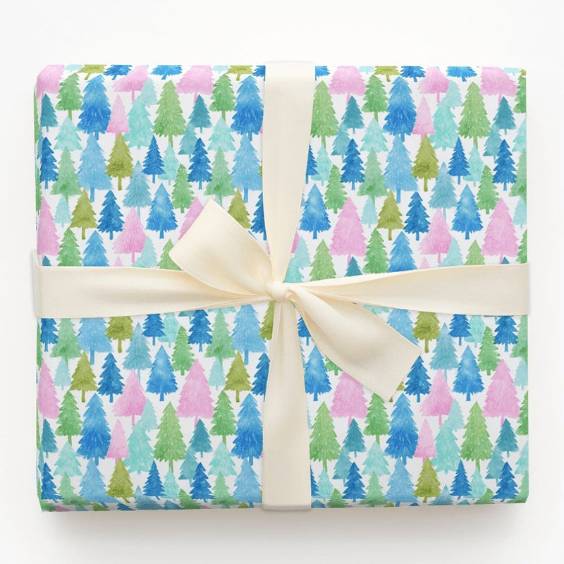 Watercolor Forest Gift Wrap, Pastel Pine Tree Wrapping Paper, Winter Woodland Wrapping Paper, Christmas Holiday Birthday Present Wrap