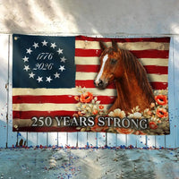 Horse American Flag House Flag | 250 Years Strong 1776-2026 | Double-Sided Polyester | Patriotic Farmhouse Decor Gift