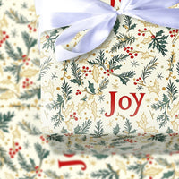 Evergreen Foliage Gift Wrap, Joy Holly Berry Christmas Wrapping Paper, Botanical Holiday Wrapping Paper, Elegant Winter Gift Wrapping Paper