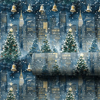 Snowy NYC Skyline Holiday Gift Wrap, New York City Christmas Wrapping Paper, Watercolor Cityscape Present Paper, Winter City Present Wrap