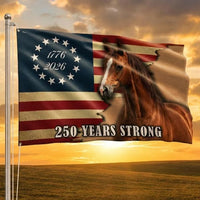 250 Years Strong Horse American Flag | 1776-2026 Commemorative Betsy Ross Design | Double-Sided Polyester House Flag | Patriotic Farm & Garden Decor