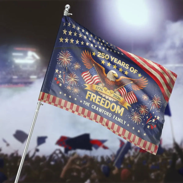 Personalized Patriotic House Flag | 250 Years of Freedom 1776-2026 | Weather-Resistant Polyester | American Eagle Yard Decor Gift for Family