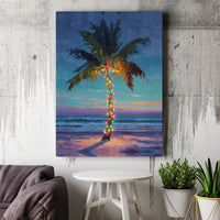 Festive Beach Sunset Canvas Print, Tropical Christmas Palm Tree Wall Art, Coastal Holiday Wall Art, Digital Download, Printable Beach Decor