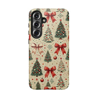 Holiday Bows Ornaments Phone Case, Vintage Christmas Tree Samsung Galaxy Phone Case, Festive Winter Phone Cover, Tough Holiday Case Present