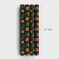 Candy Cane Holiday Gift Wrap, Watercolor Christmas Wrapping Paper, Dark Green Xmas Wrapping Paper, Holly Present Gift Wrap