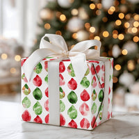 Red and Green Christmas Gift Wrap, Watercolor Gem Teardrop Wrapping Paper, Retro Holiday Teardrop Wrapping Paper, Festive Gift Wrap Roll