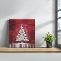 Snowy White Pine Wall Poster, Christmas Tree Canvas Art, Red Ornaments Holiday Print, Christmas Tree Art Digital Download Printable
