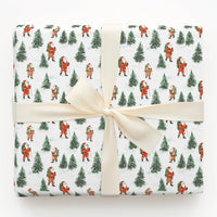 Snowy Pine Forest Gift Wrap, Hiking Santa Christmas Wrapping Paper, Outdoor Adventurer Holiday Wrapping Paper, Hiker Winter Gift Wrap Roll