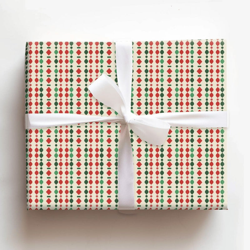 Red and Green Diamond Holiday Gift Wrap, Geometric Christmas Wrapping Paper, Retro Garland Present Wrap, Festive Winter Wrapping Paper Roll