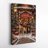 Christmas Dog Wall Art, Candy Cane Workshop Dogs Canvas, Festive Holiday Pet Canvas Print, Winter Dog Lover Wall Decor, Xmas Present
