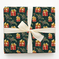 Candy Cane Holiday Gift Wrap, Watercolor Christmas Wrapping Paper, Dark Green Xmas Wrapping Paper, Holly Present Gift Wrap