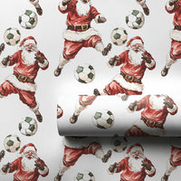 Sports Christmas Gift Wrap, Soccer Santa Claus Wrapping Paper, Football Player Holiday Paper, Soccer Coach Xmas Present Wrapping Paper Roll
