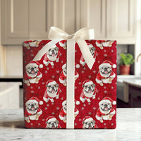 Santa Dog Watercolor Gift Wrap, English Bulldog Christmas Wrapping Paper, Snowflake Holiday Wrapping Paper, Dog Lover Xmas Wrapping Paper