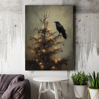 Dark Holiday Crow Poster, Gothic Raven Christmas Tree Wall Art, Moody Academia Xmas Art Print, Printable Digital Download