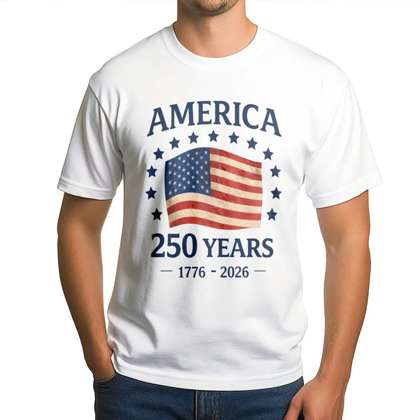 America 250 Years T-Shirt | Vintage Flag 1776-2026 Commemorative Design | Soft Breathable Cotton | Patriotic Gift for History Fans