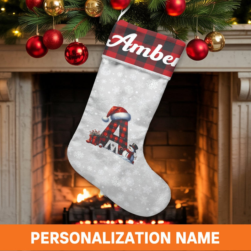Monogram Initial Stocking, Snowman Christmas Stocking, Buffalo Plaid Christmas Stocking, Personalized Name Stocking, Holiday Family Present