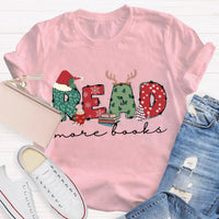 Bookish Holiday Shirt, Read More Books Christmas Teacher T-Shirt, Literary Book Lover Christmas Graphic Tee, Reader Teacher Present