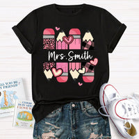Personalized Name Pink Pencil Heart Mrs Smith T-Shirt