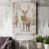 Winter Snowy Deer Forest Print, Christmas Stag Canvas Wall Art, Farmhouse Holiday Decor Poster, Rustic Printable Art Present