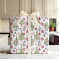 Potted Tree Holiday Gift Wrap, Watercolor Christmas Tree Wrapping Paper, Hanging Ornament Wrapping Paper, Festive Christmas Present Paper