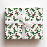 Santa Hat Dino Gift Wrap, Christmas Dinosaur Wrapping Paper, Watercolor Holiday Wrapping Paper, Festive Kids Present Wrap, Xmas Gift Wrap