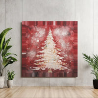 Textured Pine Crimson Snowfall Painting, Christmas Tree Canvas Wall Art, Holiday Home Decor, Winter Printable Digital Download