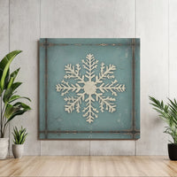 Vintage Teal Snowflake Canvas Print, Rustic Snowflake Canvas Wall Art, Winter Snowflake Poster, Farmhouse Christmas Art Digital Download