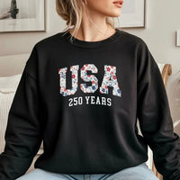 USA 250th Birthday Sweatshirt | Floral Americana 250 Years Celebration Design | Soft Cotton Blend Comfort | Gift for American History Lovers