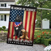 Schipperke Dog Garden Flag | 250 Years of Loyalty Patriotic Design | US Veteran Memorial Flag | Double-Sided Outdoor Decor