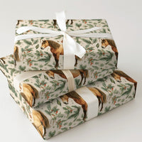 Holly and Pine Holiday Gift Wrap, Rustic Horse Christmas Wrapping Paper, Equestrian Winter Wrapping Paper, Country Woodland Present Wrap