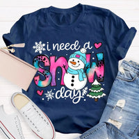 Winter Holiday Graphic Tee, Snow Day Snowman Christmas Tree T-Shirt, Adorable Snowman Tree Shirt, Humorous Winter Season Tee, Christmas Snow Present